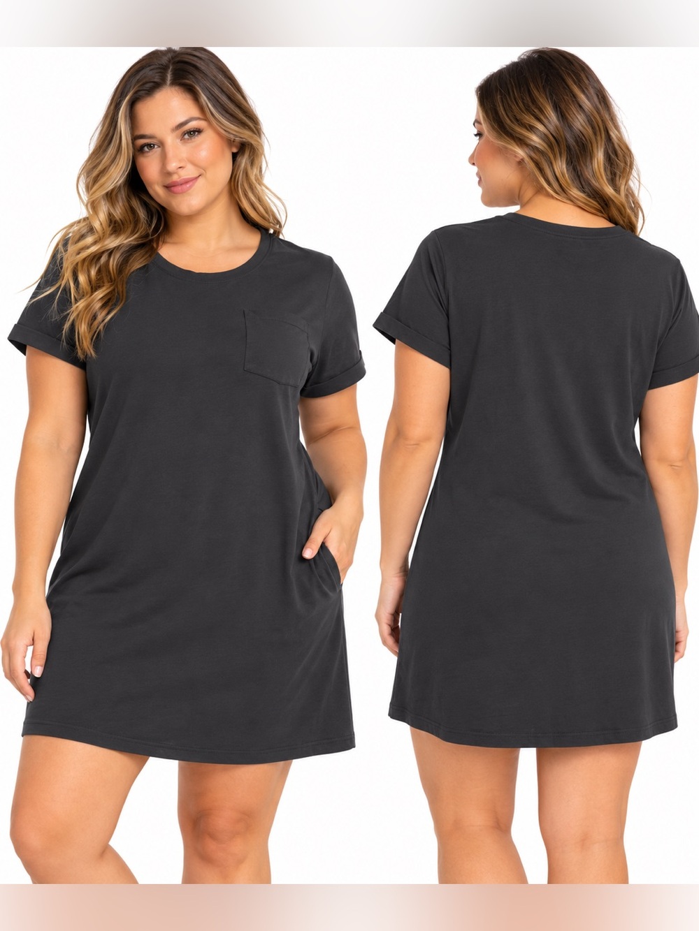 Ripzone Black T-Shirt Dress Size Large Pocket Stretch Cotton Casual